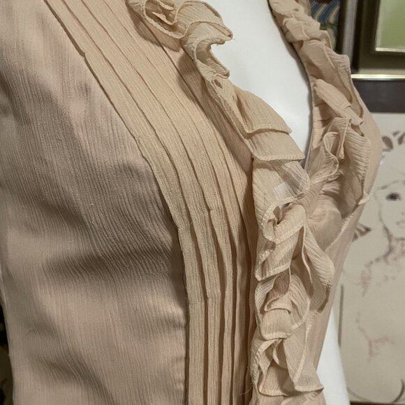 Vera Wang Lavender Label Ballet Pink Ruffled Mini Dress With V-Neck & Open Back - Picture 4 of 9